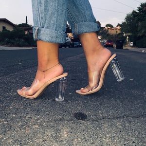 Sexy clear nude block heels!